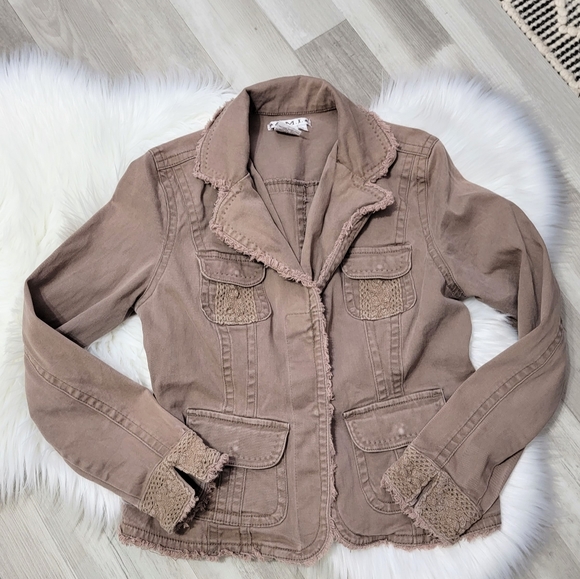 Vintage A.M.I. Distressed Crochet Light Brown Khaki Jacket Women’s Size Small - Picture 12 of 15
